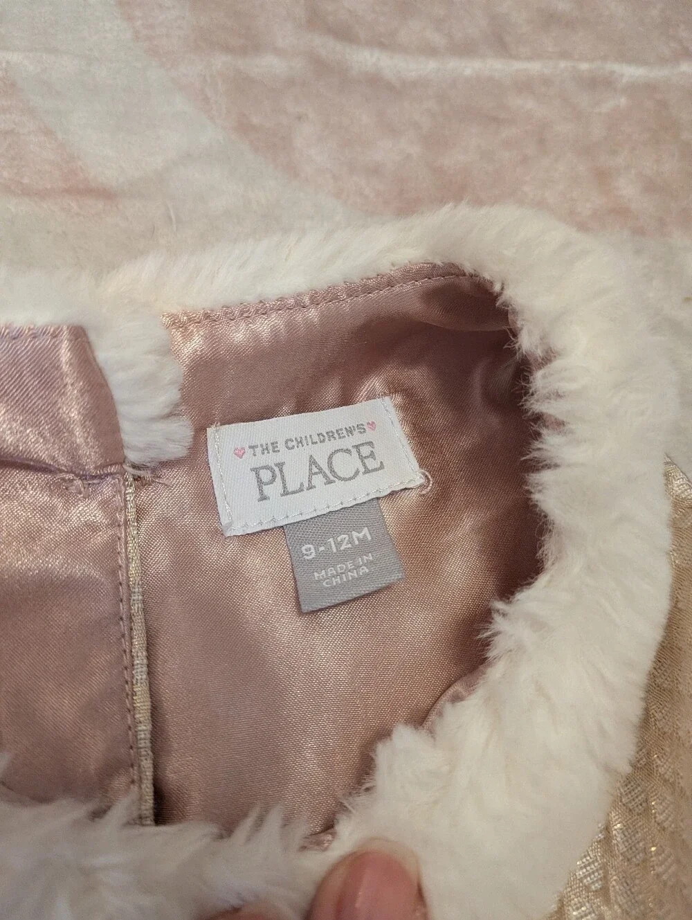 NWOT - The Children's Place Pale Pink Textured Holiday Dress with Faux Fur Trim